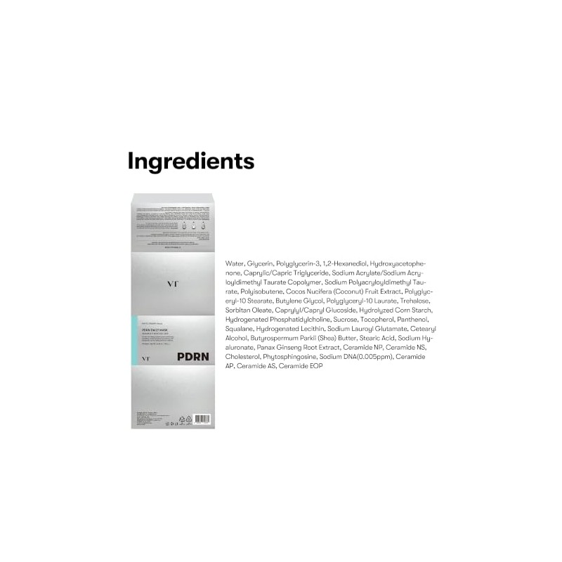 VT COSMETICS PDRN Daily Mask 30 Sheets, Vegan PDRN for