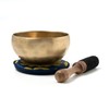 Tibetan Singing Bowl Hand-Hammered with Blue Lotus Motif and Wood/Leather
