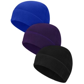 3 Pieces Winter Warm Skull Cap Soft Fleece Beanie Hat Thick Windproof Watch Cap Skiing Outdoor Warm Colored for Men Women(Black, Royal Blue, Dark Purple,Plus Size)