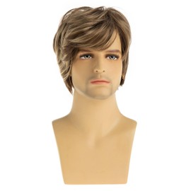 Dsimeig Men's Brown Blonde Wig Short Layer Straight Cosplay Synthetic Hair Wig
