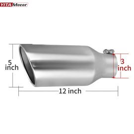 YITAMOTOR 3 to 5 Inch Exhaust Tip, 3" Inlet 5" Outlet 12" Long Stainless Steel Professional Exhaust Pipe Tip, Universal Polished Stainless Diesel Tailpipe Tip, Rolled Angle Cut, Bolt On, Silver