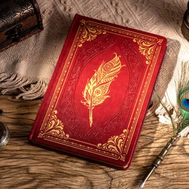 CAGIE 320 Pages Thick Hardcover Journaling Notebooks Vintage Leather Journal for Women Men A5 College Ruled Journals for Writing with Gift Box, 5.7 x 8.3 in, Red