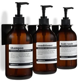 MAISONOVO Dispensador de champú y acondicionador - Dispensador de jabón de Ducha de Pared - Juego de 3 - Botellas de plástico ámbar de 500 ml con Bomb