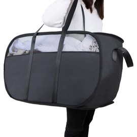 Cesta de lavandería plegable, con asas duraderas, fácil de abrir y plegar para recámara universitario, habitación de los niños, viajes (negro)