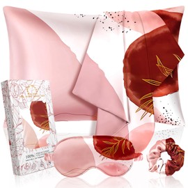 Miss Adola Mulberry Silk Pillow Case for Hair and Skin 19 Momme Standard 26"x20" Blush Pk Silk Pillowcase with Eye Mask & Scrunchie Soft Silk Pillowcase Sleeping for Moms, Women