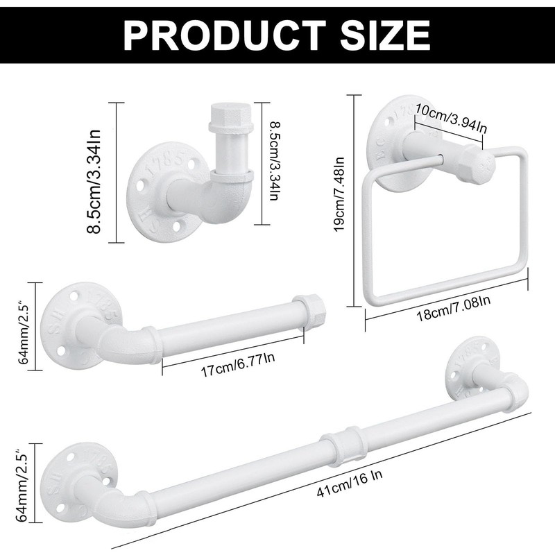 Jeasor 4-Pieces Industrial Pipe Bathroom Towel Ring Kit DIY Wall