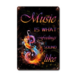 Ymyoo - Letrero de metal con texto en inglés "Music Is What Feelings" para decoración del hogar para club, 8 x 12 pulgadas