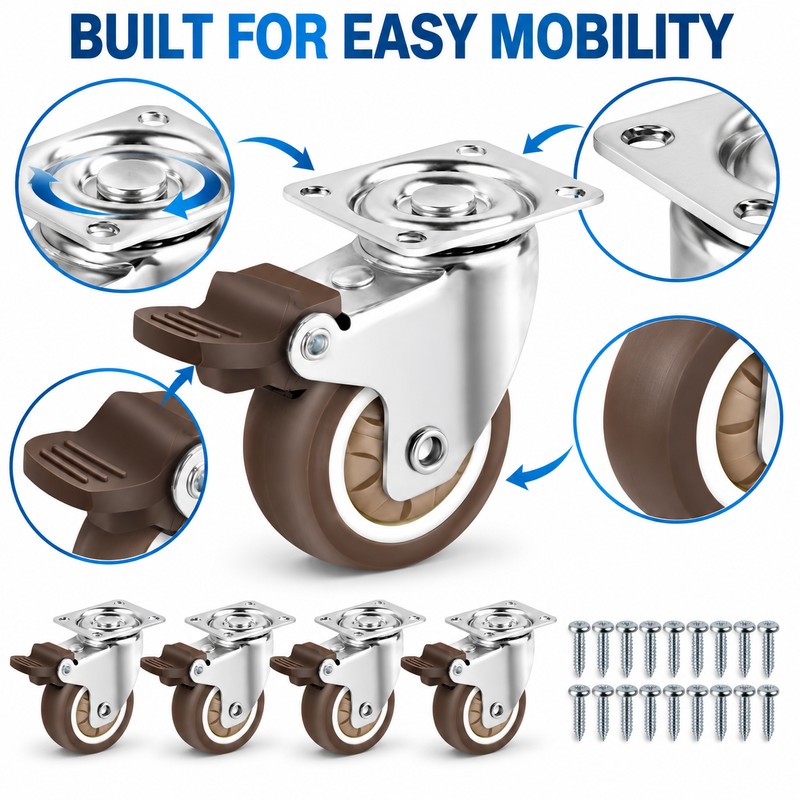 2-Inch Caster Wheels Set of 4 with Brakes & 20
