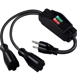 Makevivi 2 Way Extension Cord with On/Off Switch 3 Prong Outdoor Extension Cord Splitter, Heavy Duty Extension Cord with SJTW 14AWG 15A/125V and 18AWG 10A/125V(1.6 Ft, Black)