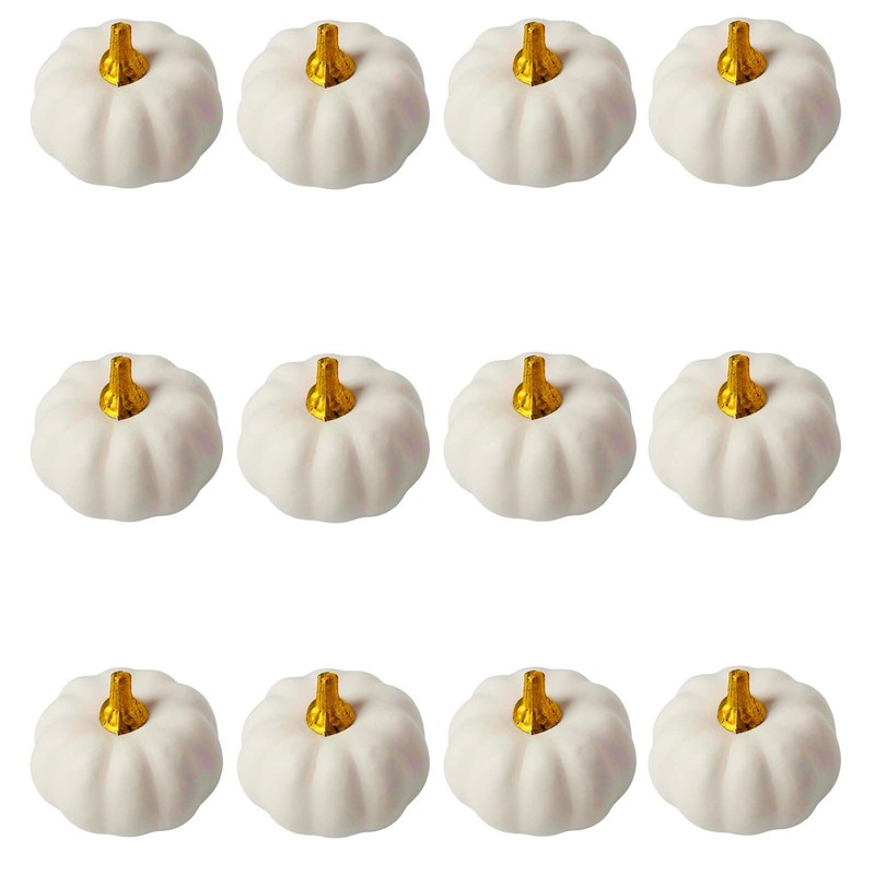 12Pcs White Artificial Pumpkins Bulk Autumn Decoration Set,Thanksgiving Pumpkin Decorations,Decorative