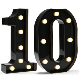 Pooqla Decorative Led Light Up Number Letters, Black Plastic Marquee Number Lights Sign for 10th Birthday Party Wedding Decor Battery Operated Black Number 10