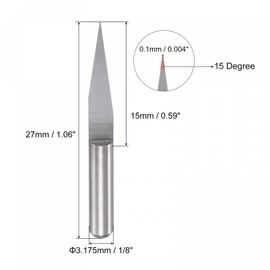 sourcing map Wood Engraving Router Bit, 1/8" 3.175mm Shank 0.1mm Tip 15 Degree Solid Carbide CNC 3D Milling Cutter, for Carving Acrylic PVC MDF Plastic, 4pcs
