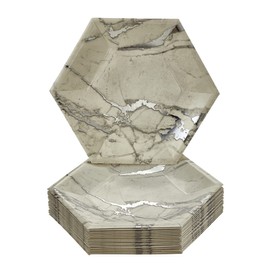 Silver Spoons MARBLE DESIGN PAPER PLATES | Hexagon Side Plates | Disposable Plates for Party | Silver Party Plates | Marble Collection | 18 PC | 7.5'