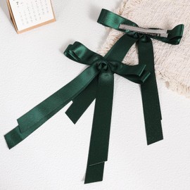 5.5" Sparkly Dark Green Silky Satin Large Hair Bow Alligator Clip for Women