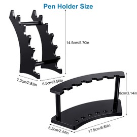 Anberky 2 Pieces Plastic Pen Holder Stand, 6-Slots 2 Kinds Vertical and Horizontal Pen Display Stand Eyebrow Pen Stand Makeup Brush Rack Organizer for School Office Home Store (Black)
