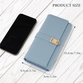 FuninCrea Ladies Purse Leather Women Wallets with 9 Credit Card Slots and ID Window, Large Capacity Womens Purse Long Ladies Wallet with 3 Cash Compartment and Zippered Coin Pocket (Blue)