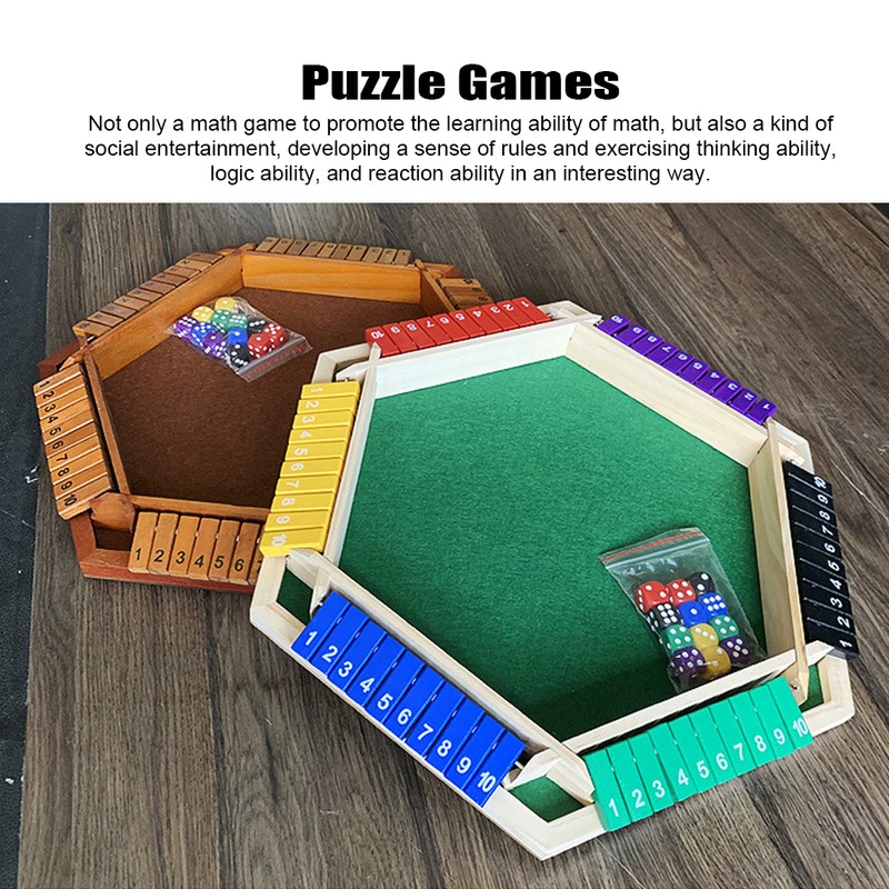 1-6 Players Shut The Box Dice Game, Wooden Board Table