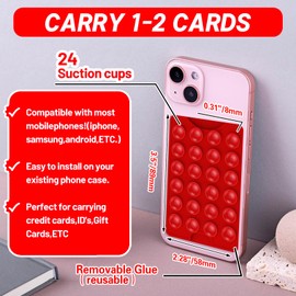 CukoHno Classic - Suction Phone Card Holder Adhesive Mount,Fit 3 Cards,Sticky Grippy Wallet,Hands-Free,Strong Grip Holder for Selfies and Videos,2.28″x 3.5″- Ketchup Red