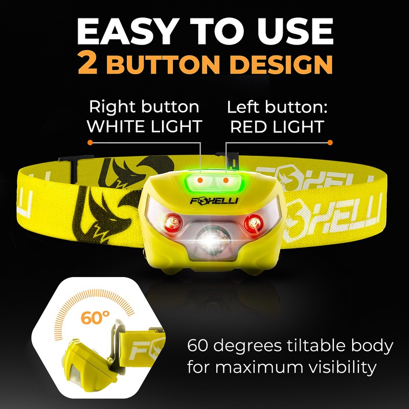 Foxelli USB-C Rechargeable LED Headlamp – Super Bright, Lightweight Head