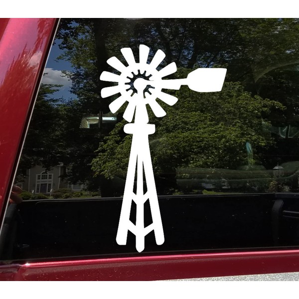 Ivory - 2-Pack Windmill Vinyl Decals - Farm Wind Power Mill Clean Energy - Die Cut Stickers - Each 1.5w x 2.5h inches