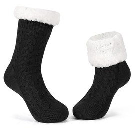 LEMZONE Women's Warm Slipper Socks Winter Breathable Fleece-lined Girls House Grip Socks
