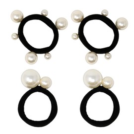 MILASIC TN-HRRP Hair Elastic Pearl Set of 4 Adults, Elegant, Stretchable, Easy to Use, Hair Arrangement, Non-marking for Women, Girls, Stylish, Cute, Women's, Pearl, Stretchable, Black, Ornamental