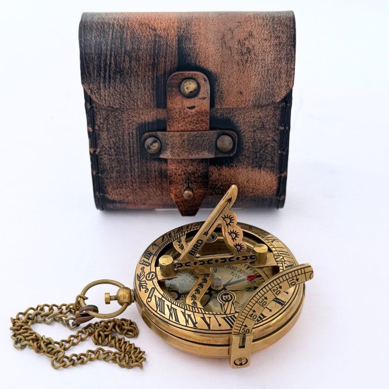 Handcrafted Vintage Brass Sundial Compass – Antique Nautical Sun Clock