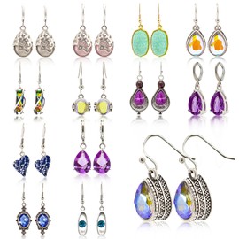 Bmpzery 12 Pairs Multicolor Dangle Earrings for Women,Fashion Dangle Hoop with Teardrop Crystal Drop,Cubic Zirconia Dangling Teardrop Earrings Jewelry Set,for Women Party and Christmas Decorations