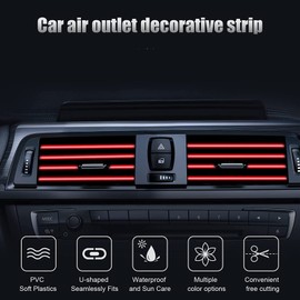 VICDUEKG Pack of 10 Car Air Vent Decoration, 20 cm Car Styling Trim DIY Ventilation Grille Interior Strips, Car Accessories Interior for Most Air Vents (Red)