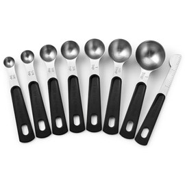 Spring Chef Juego de 8 cucharas medidoras magnticas de acero inoxidable con nivelador, cucharadita redonda de metal y cucharadas medidoras,...        