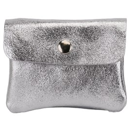 SH Leder Alba B087 Real Leather Small Handy Party Disco Card Holder Purse Travel Sport Holiday Compact Lifestyle Unisex 11 x 6.90 cm, silver, Casual