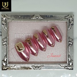 Luxury pink gold handmade nail tips - Short C curve coffin / 럭셔리핑크골드 수제네일팁 - 숏C커브코핀