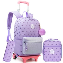 ZBAOGTW Rolling Backpack for Girls Purple Backpack with Wheels for School Backpacks Set for Teen Backpack with Wheels for Kids Travel Backpack for School Student Trip with Lunch Box