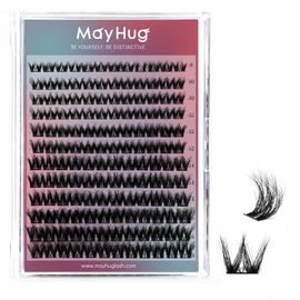 Mayhug Natural Lash Extension 144Pcs Lash Clusters Wispy Eyelash Extensions 8-18 MM Individual Lashes Extensions D Curl DIY Lash Extension at Home (Prism)