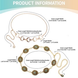 Cupimatch Women's Concho Chain Belt - Adjustable Western-Inspired Boho Vintage Belts for Dresses Jeans Country Concert Outfit