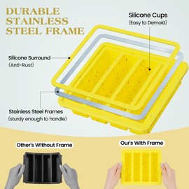 KASHME 1 Pc Butter Mold With Stainless Steel Frame, Butter Mold For Homemade Butter, Nonstick Silicone Butter Stick Molds With Lid, Fits 4 Oz Standard Butter Stick Size(Yellow)