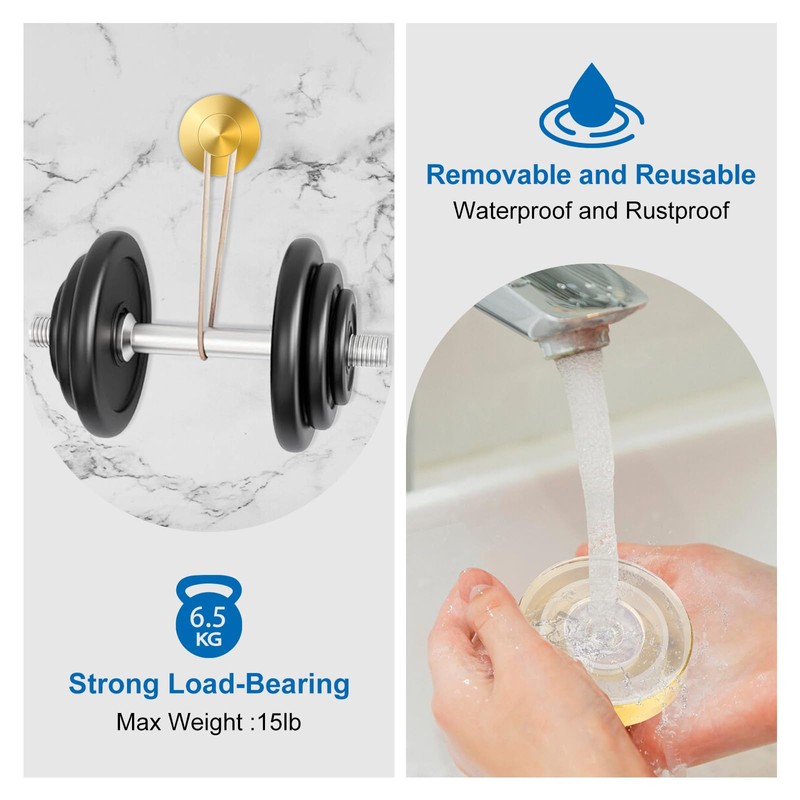 EASETROL Gold Suction Cup Hooks for Shower, Heavy Duty Wreaths