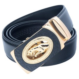 QHA Mens Leather Ratchet Belt Automatic Buckle 35mm Wide Q46 Gold Black X-Large 38"-44"