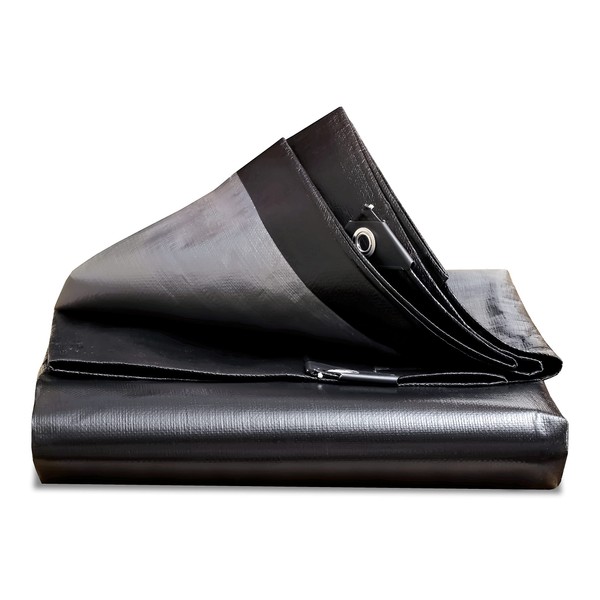 Tarpaulin Strengthened Waterproof with eyelets, Black-Grey, Heavy Duty, Multi-use Cover