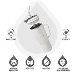 Ideus 32 oz Tumbler with Handle and Straw, Vacuum Insulated Stainless Steel Travel Mug, 100% Leakproof, Cup Holder Friendly, White