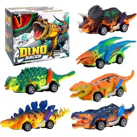 LONANDY Dinosaurio Juguetes para Niños, 6 Piezas Carritos Juguetes para Niño, Juguete de Dinosaurios Deslizantes, Carro de Dinosaurio Regalos para Niños y Niñas de 2 3 4 5 6 7 Años