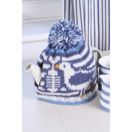 Pachamama Handknitted Medium 4-6 Cup 1.2L Wool Tea Cosy/ Teapot Cover - Seagull Pattern Insulated Handmade Fair Trade Multicoloured
