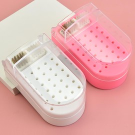 Nail Drill Bit Holder,Nail Drill Bit Display Box Plastic 30 Holes Dustproof Transparent Portable Nail Drill Bit Holder with Cleaning Brush ()