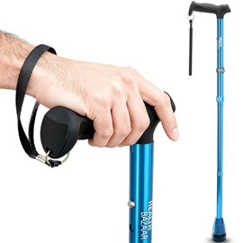 HEALTHBAZAAR All Terrain Walking Cane for Men & Women, Lightweight, Foldable, Adjustable, Shock Absorption, HealthBazaar Collapsible Walking Stick for Seniors & Adults (Blue)