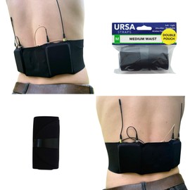 URSA Waist Strap - Ultra Slim, Breathable & Stretchy Microphone Transmitter Straps. Compatible with Most Transmitter/Receivers - Double Pouch (Black, Medium Waist)