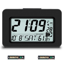 Atomic Alarm Clock - 6 inch Battery Operated Digital Clock with Seconds, Self-Setting, Auto Synchronization, DST, Selectable Time Zones,Portable Travel Desk Clock with 5s Touch Backlight for Bedroom