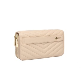 Daisy Rose Dual Zipper Phone Clutch and Wallet for Women - RFID Blocking, PU Vegan Leather Multi-Card Organizer - Beige