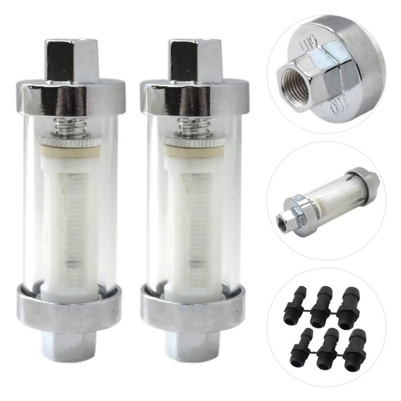 Reusable 1/4" 5/16" 3/8" Chrome Glass Inline Fuel Filter Replacement