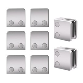 Glass Clamp - Stainless Steel 304, Weight 0.5lbs, Flat Back Square 1/4 "-3/8" (6mm-10mm) Tempered Glass Clip Holder Polished for Balustrade Handrail (AISI 304-Brushed, 8 Pack)