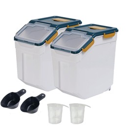 Begino Large Flour Storage Container Bin 25lb, 2Pack Airtight Rice Storage Containers with Wheels Seal Locking Lid, BPA Free with Measuring Cup&Scoop for Flour, Rice, Grain(Blue)